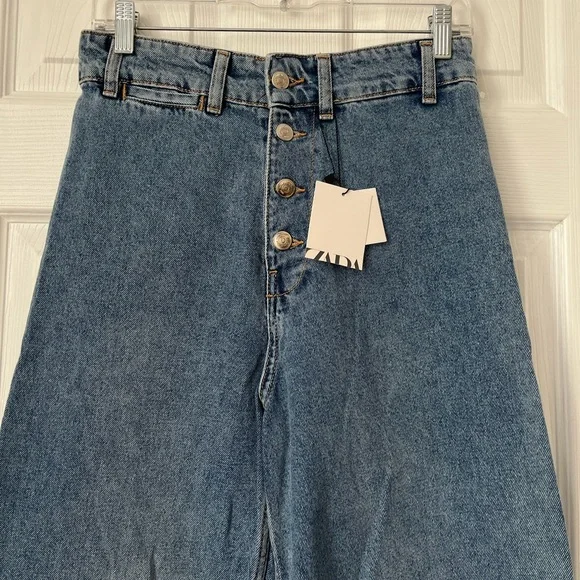 Zara button fly High-Waisted Wide Leg cropped Jeans size 6 - Picture 3 of 8